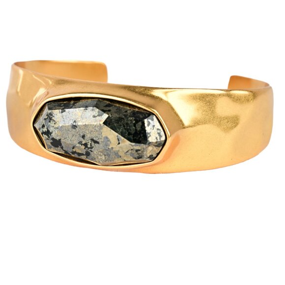 Kendra Scott Anna 14K Gold-plated Cuff Bracelet, Statement Bracelet Black Pyrite - Picture 2 of 12